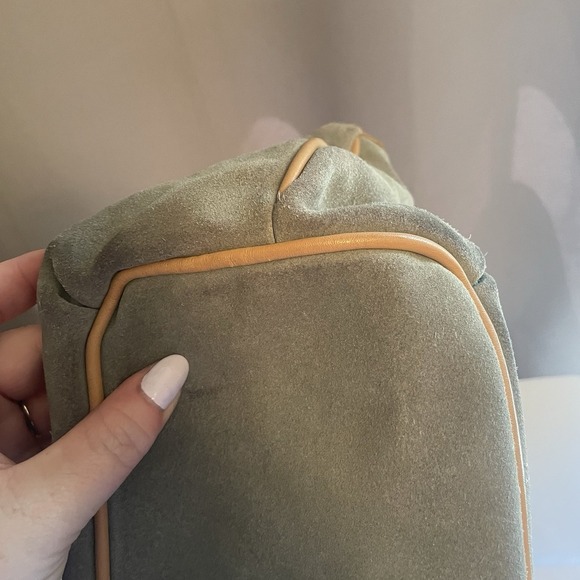 Sundance Medium Leather Suede Satchel Handbag Purse Olive Green Brown EUC - Picture 13 of 14